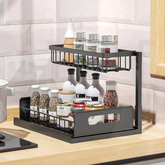 StickandSealit Multi-Purpose 2-Tier Under Sink Organizer - Sliding Storage Drawer & Hanging Basket