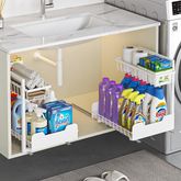 StickandSealit Under Sink Organizer Rack – 2-Tier Sliding Storage Shelf for Kitchen & Bathroom Cabinets, Space-Saving Metal Under Sink Storage with Pull-Out Drawers