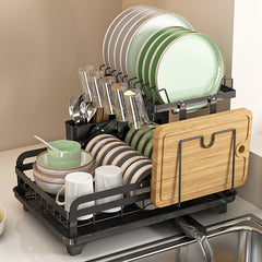 StickandSealit 2-Tier Dish Drying Rack with Drainboard & Cutlery Holder – Large Capacity Kitchen Dish Organizer with Cup Holder & Knife Slot, Rustproof Metal Dish Rack for Countertop
