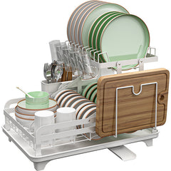 StickandSealit 2-Tier Dish Drying Rack with Drainboard & Cutlery Holder – Large Capacity Kitchen Dish Organizer with Cup Holder & Knife Slot, Rustproof Metal Dish Rack for Countertop