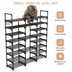StickandSealit Extra Large 8-Tier Modular Shoe Rack - Customizable Storage Organizer with Accessory Hooks