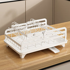 StickandSealit 2-Tier Dish Drying Rack with Drainboard & Cutlery Holder – Large Capacity Kitchen Dish Organizer with Cup Holder & Knife Slot, Rustproof Metal Dish Rack for Countertop