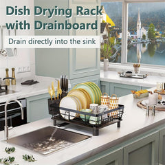 StickandSealit Premium Dish Drying Rack with Drainboard – Large Capacity Kitchen Organizer for Plates, Bowls, Glasses & Utensils