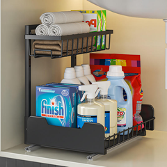 StickandSealit Under Sink Organizer Rack – 2-Tier Sliding Storage Shelf for Kitchen & Bathroom Cabinets, Space-Saving Metal Under Sink Storage with Pull-Out Drawers
