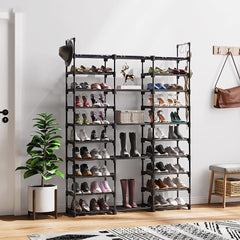 StickandSealit Extra Large 8-Tier Modular Shoe Rack - Customizable Storage Organizer with Accessory Hooks