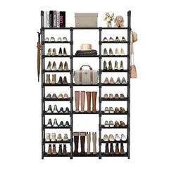 StickandSealit Extra Large 8-Tier Modular Shoe Rack - Customizable Storage Organizer with Accessory Hooks
