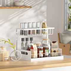 StickandSealit Multi-Purpose 2-Tier Under Sink Organizer - Sliding Storage Drawer & Hanging Basket