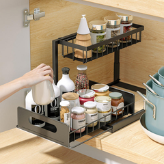 StickandSealit Multi-Purpose 2-Tier Under Sink Organizer - Sliding Storage Drawer & Hanging Basket