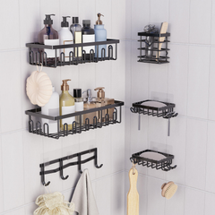 StickandSealit Adhesive Shower Caddy Set – Rustproof Wall-Mounted Bathroom Organizer with Storage Shelves & Hooks, No-Drill Shower Storage Rack
