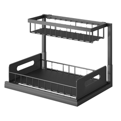 StickandSealit Multi-Purpose 2-Tier Under Sink Organizer - Sliding Storage Drawer & Hanging Basket