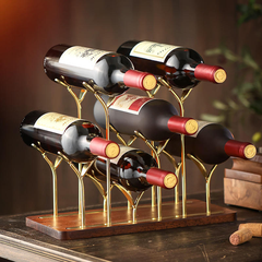 StickandSealit Countertop Wine Rack - 6-Bottle Metal Wine Holder with Wood Base & Stemware Hooks